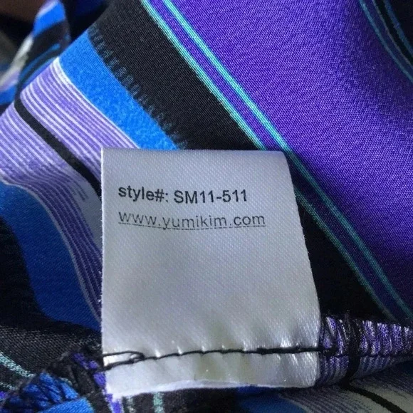 Yumi Kim Lizzie silk blouse blue stripe tab sleeves Size XS - Picture 6 of 7
